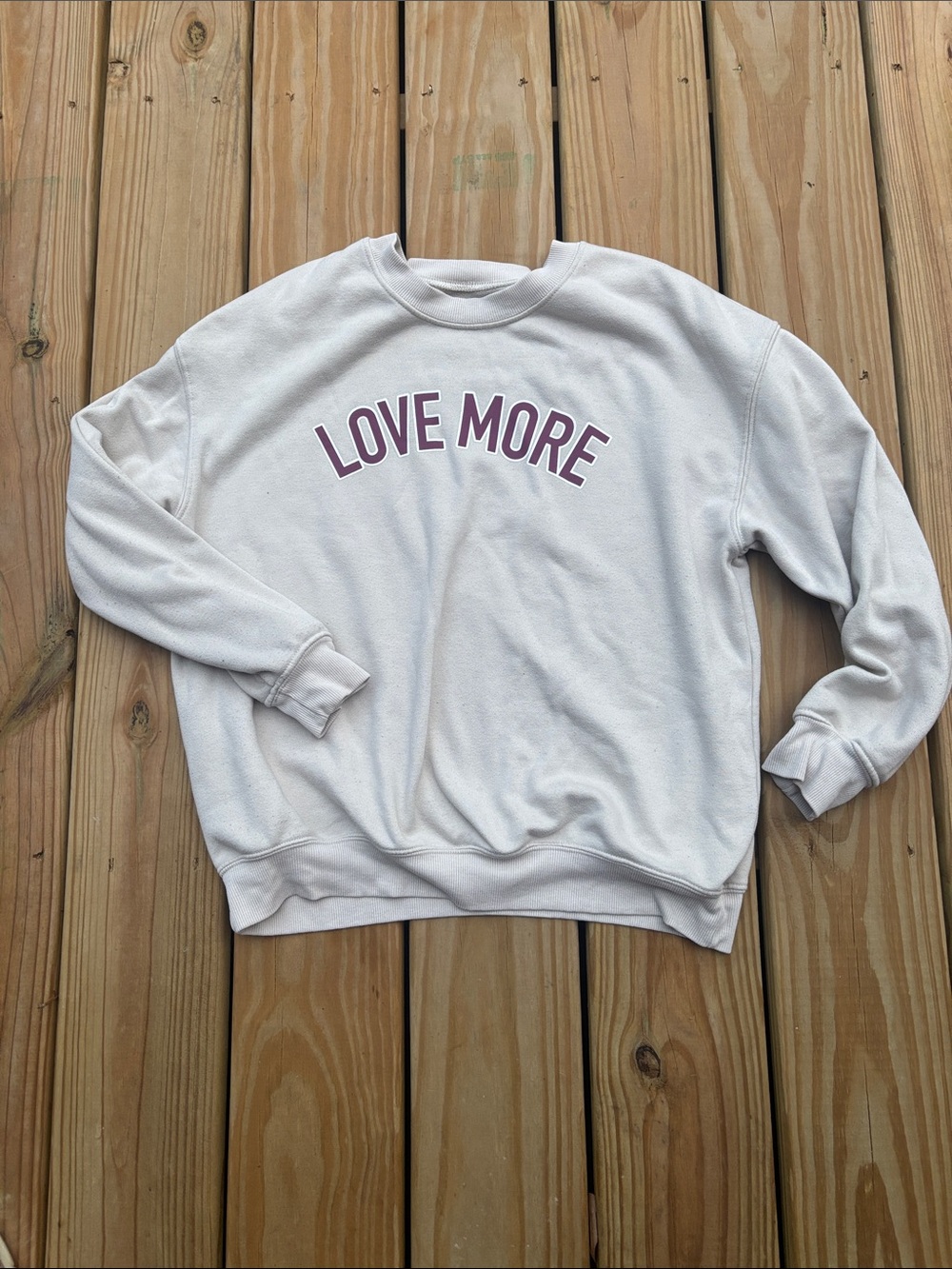 Zoe + Liv Cream Crewneck Sweatshirt with Mauve "LOVE MORE" Print